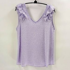 Jodifl Purple and White Pullover Blouse Size Small Ruffle Shoulder Sleeveless